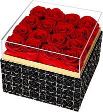 16 Preserved Red Roses in Acrylic Box, Flowers Gift Anniversary, valentines day