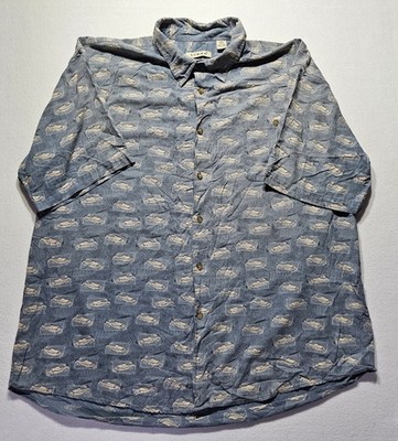 Summa Shirt Mens 4XLT Blue Fish Print Short Sleeve Silk 