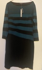 Tahari Wool Blend Dress Arthur S Levine Black/Teal Form Fit Sz Lg 