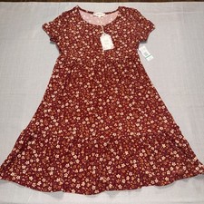 Pink Rose Girls Floral Burgundy W Flower Ruffle Dress Sz L 12  Fall Dress