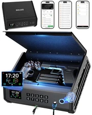 Smart Gun Safe, 4 Ways Biometric PistolRechargeable Safe withFingerprint/Keyp...