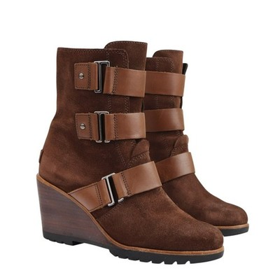 Sorel Women's After Hours Boot Brown Suede Mid Bootie Wedge Heel Lug Sole Size 9