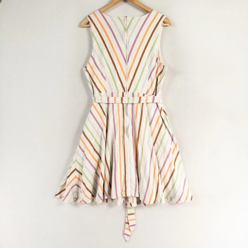Vestido ModCloth para mujer 1X multicolor a rayas sin mangas con cinturón bolsillos estilo retro Foto 3 de 4