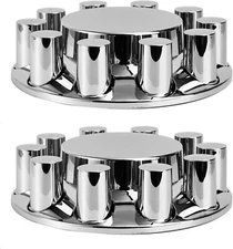 2 Front Cylinder Axle Wheel Covers Kit 33mm Chrome Lug Nut Covers for Semi Truck