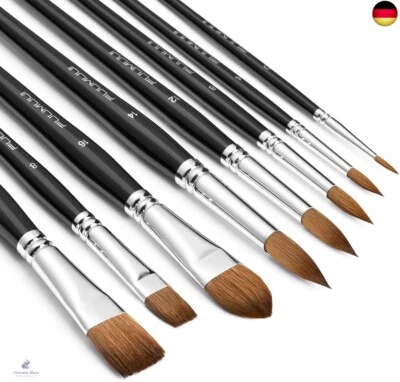 FUUMUUI Aquarellpinsel Set - 8er Professionell Rotmarder Pinselset für Aquarell,