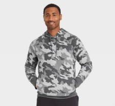 All In Motion Men's Hooded Sweatshirt Gray Camo Fleece Pullover Hoodie A2005