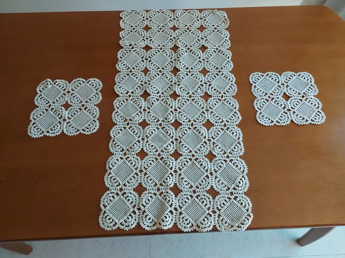 ANTIQUE Victorian Handmade Set of 3pc Tablecloth Runner Italian Lace Beige - Picture 16 of 16