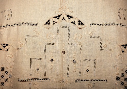 1900s Italian Reticella Puchetta Linen Ecru Banquette Tablecloth+12 Napkins Set - Picture 16 of 24