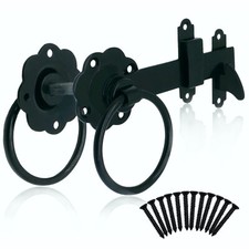 Ring Gate Latch HEAVY Twisted Plain Catch Door Set WITH SCREWS Black Galvanised