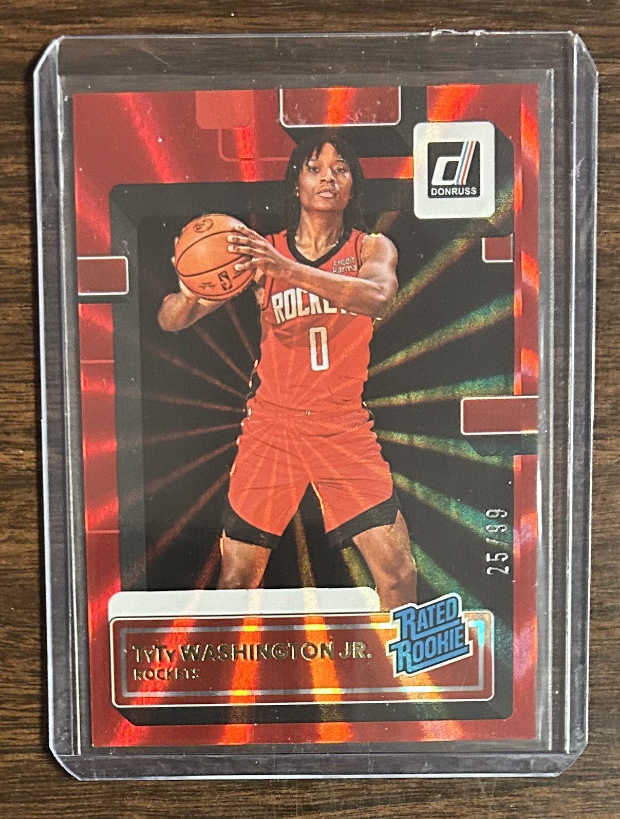 TyTy Washington Jr #25/99 Red Laser RC Donruss #229 2022 Rated Rookie Rockets