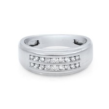 Round Cut Diamond Men's Wedding Band Ring 10k White Gold 0.36 Cttw Size 10