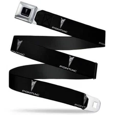 Pontiac Logo Emblem Black Webbing Seatbelt Chrome Buckle Belt Official Licensed