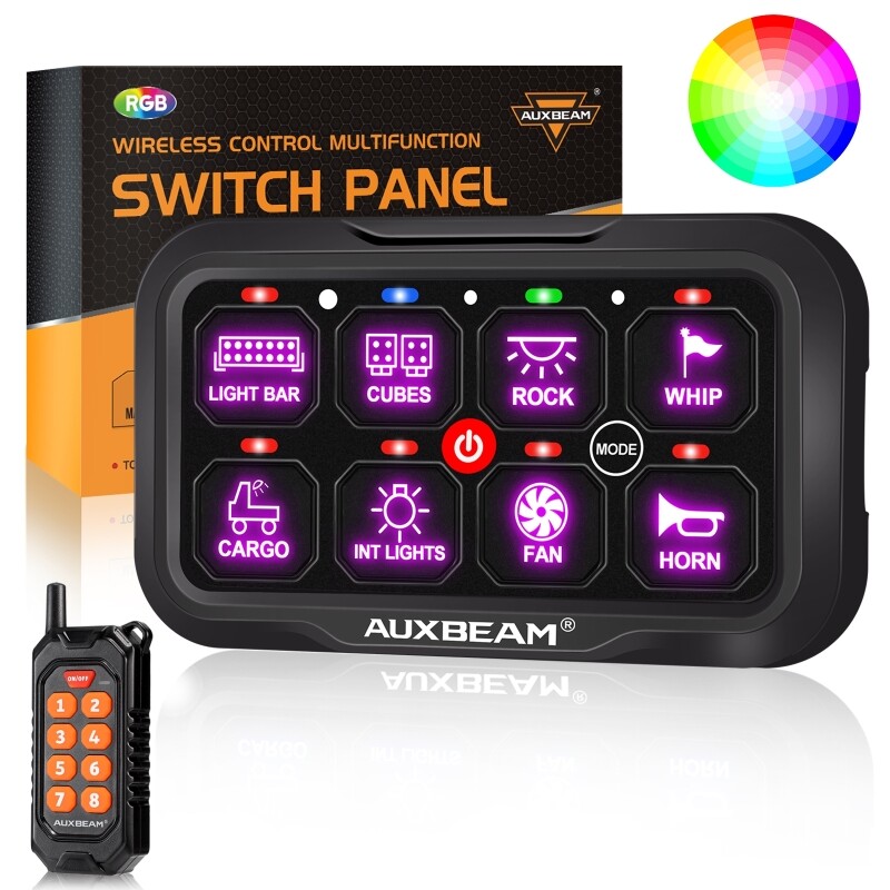 Auxbeam RGB 8 Gang Switch Panel Car Automatic Dimmable LED Touch