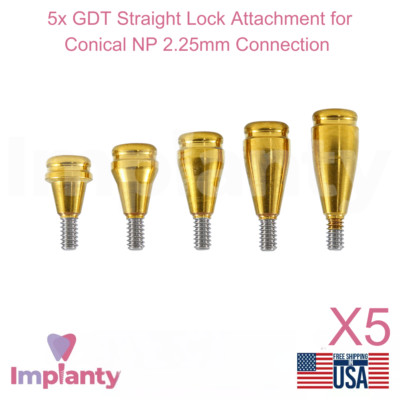 5x Dental Straight Lock Attachment Conical Connection Hex NP 2.25mm System