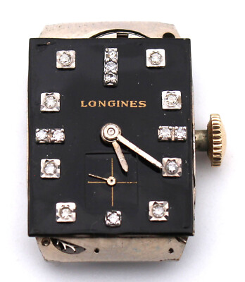 Vintage Longines Calibre 9L Movement Diamond Dial Hands Art Deco, Runs.