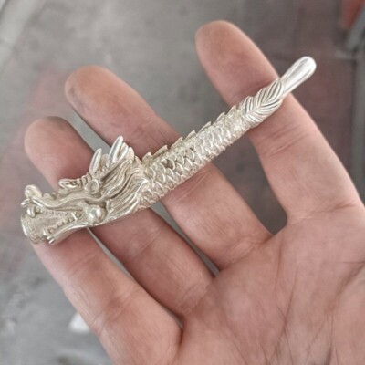 Old Chinese tibet silver handcarved Dragon cigarette holder smoking tool  Statues