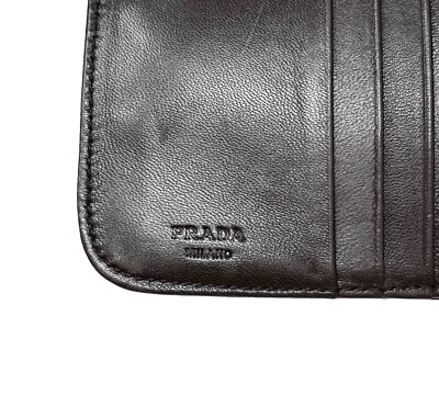 PRADA Vintage Logo Animal Print Wallet Calf Hair Zip Snap Brown