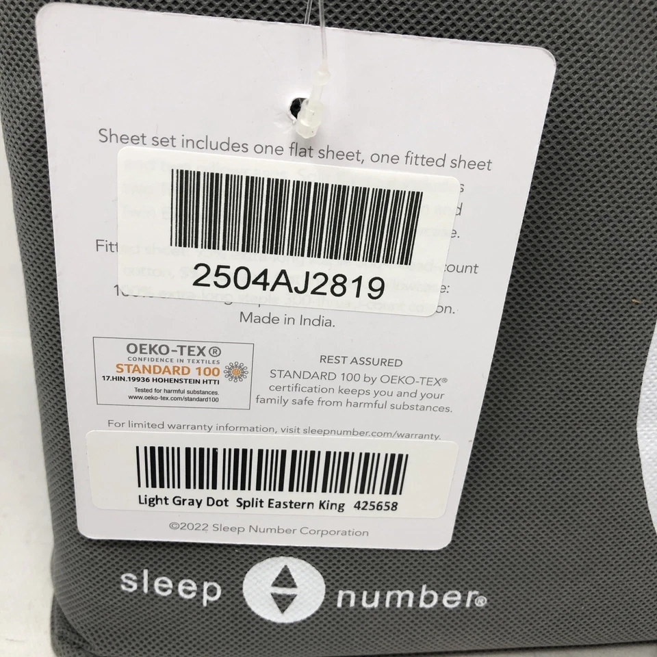 SLEEP NUMBER  ESSENTIAL FIT COTTON SHEET SET LIGHT GRAY DOT SPLIT EASTERN KING - Image 2 of 4
