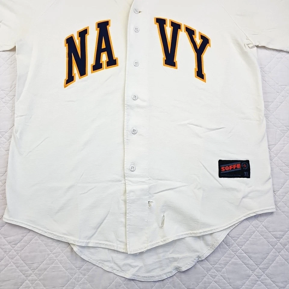 VTG Navy Soffes Choice Men's White Baseball Jersey Size XL Made in USA Button - Image 2 of 4