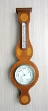 Antique Banjo Style Wall Barometer/Thermometer - Inlaid, Beveled Glass - 26"