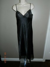 Vintage vtg VS Victorias Secret black satin black lace maxi nightgown dress gold
