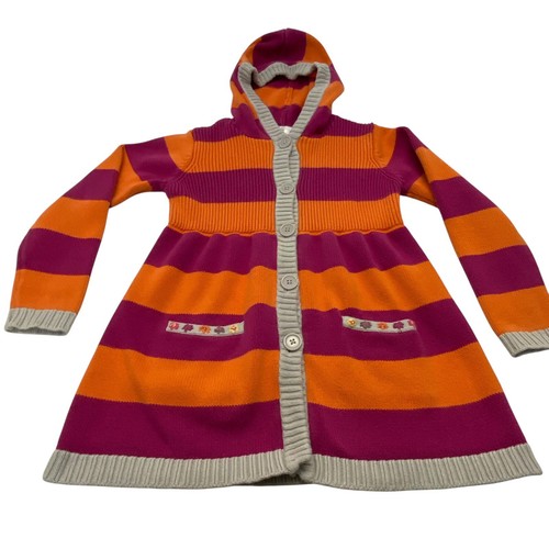 HANNA ANDERSON Girls Sweater Size 130/8 Purple Orange Hooded Button Front 81-15 - Picture 7 of 13