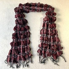 Pashima Plaid Burgundy Scarf With Fringed Ends 66"x26"  Head Wrap Shaw Chic