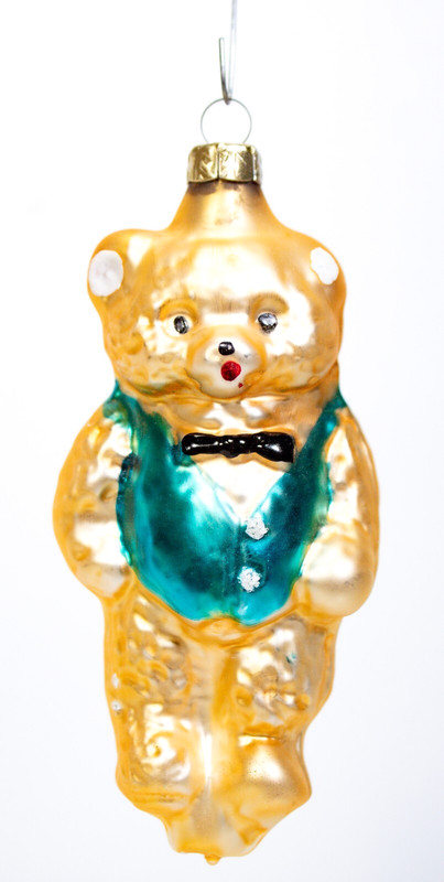 Vintage Blown Mercury Glass Gold Teddy Bear Christmas Tree Ornament 4"