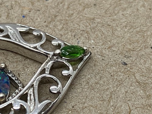 D'JOY 925 Ster. Fire Opal Tourmaline Gem Butterfly 1 3/8" Pendant Necklace 20" - Picture 9 of 13
