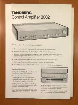 ORIGINAL TANDBERG 3002 CONTROL AMPLIFIER SALES MARKETING BUNDLE WITH PHOTO D261