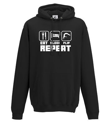 Eat Sleep Flip Repeat Turner Gymnastik Gym Kapuzenoberteil Hoodie Erwachsene & Kinder Größen