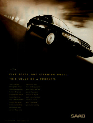 1998 Saab 900 SE Five Seats One Steering Wheel Be a Problem Original Print Ad