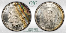 1880-S $1 Morgan Silver Dollar CACG MS64, Toned Obverse! Great Rainbow!