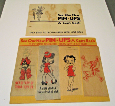 c 1930's BETTY BOOP on Store Display SIGN w/ 25 Transfers or Iron-On 10''x12''