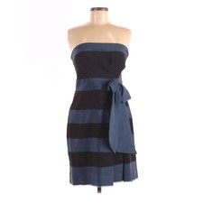 Anthropologie Hitherto Blue/Black Striped Strapless Dress w/Bow Size 4