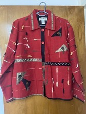 Orvis Large Ladies Red Eclectic Boho 100% Cotton Jacket Lined