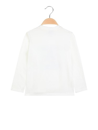 Chicco, T-shirt con manica lunga di cotone e simpatica stampa, Bianca