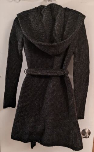 Ralph Lauren Lammwollmischung langer Pullover mit Bindeband vorne mit Hoodie - schwarz/anthrazit - XS - Bild 2 von 3