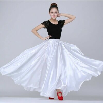 Damen Satin Latein Tanz Rock Flamenco Spanisch Rüschen Modern Ballsaal Kostüm