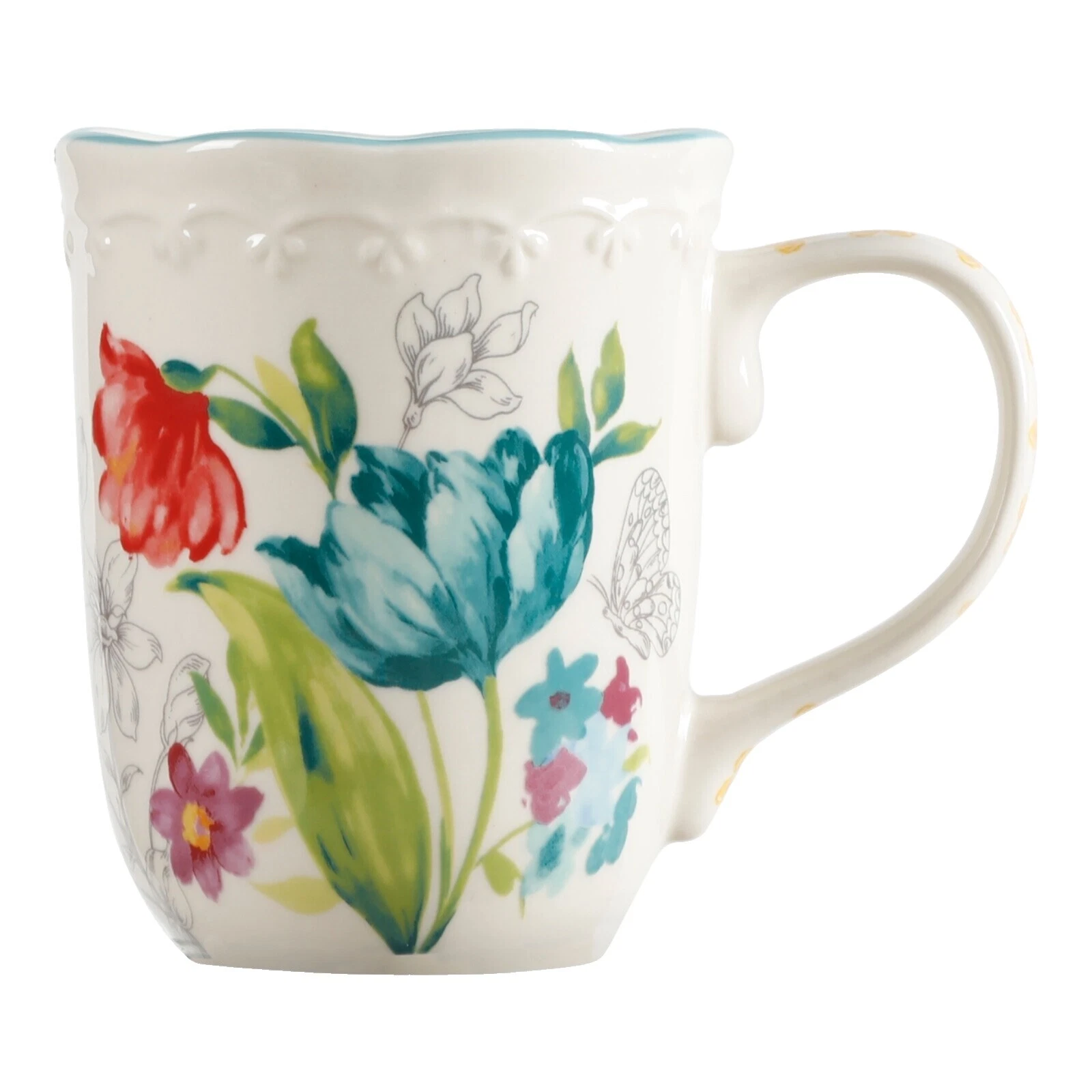 Stoneware Floral Coffee Mugs