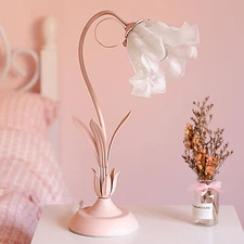 Pink Bedside Flower Light Table Lamp Lily Flower Shaped Bedroom Lighting Decor