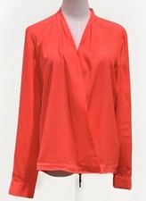 Gianni Bini Women's Orange V-neck Faux Wrap Draped Long Sleeve Tunic Top Medium