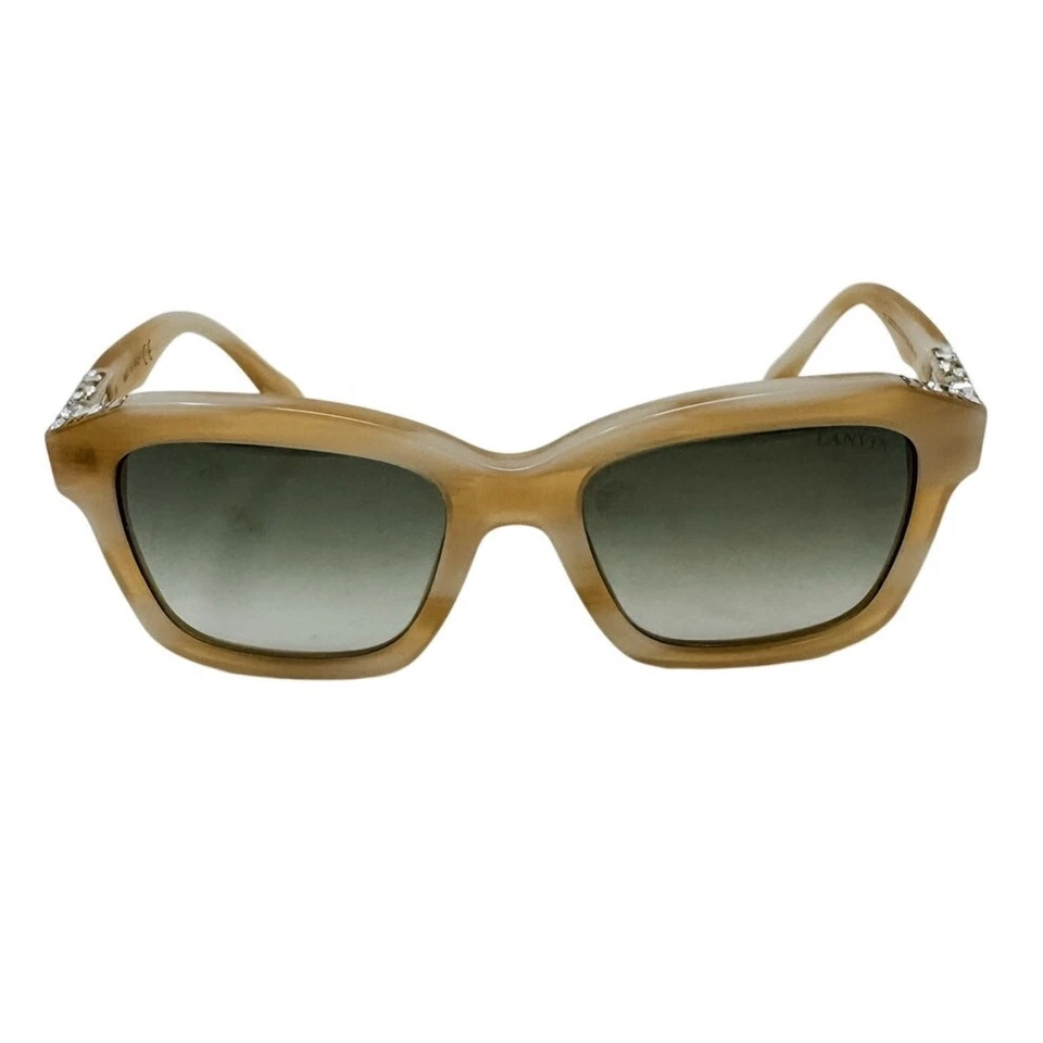 Gafas de sol Lanvin neutras cuadradas carey diamantes de imitación con joyas y estuche beige Foto 3 de 4