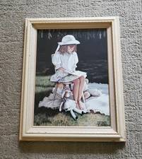 Framed Art "Afternoon Story Time" Pudge Print on Canvas 16x20 Girl Reading