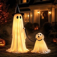 Halloween Ghost Dog Decorations 2 Pack Light Up Outdoor Yard Lawn Decor White