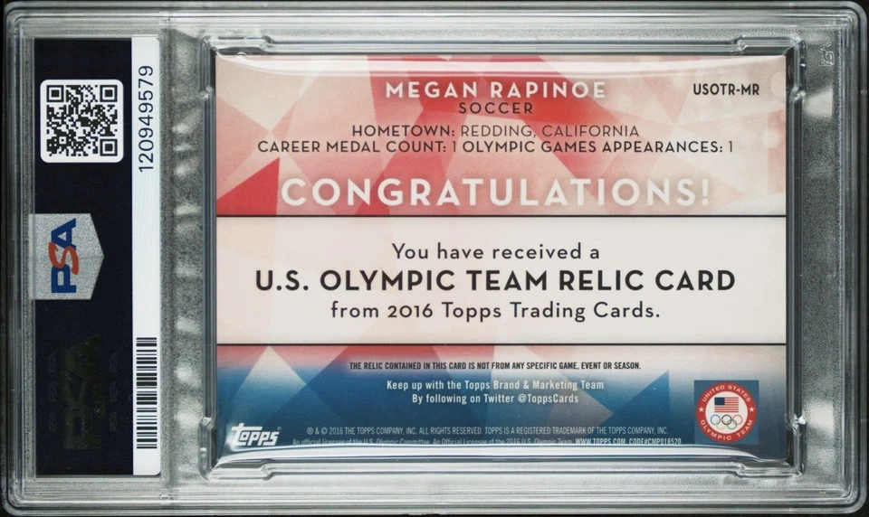 Megan Rapinoe Signed 2016 Topps USA Olympics Team Relic /50 PSA Slab POP 1 - Image 2 of 3