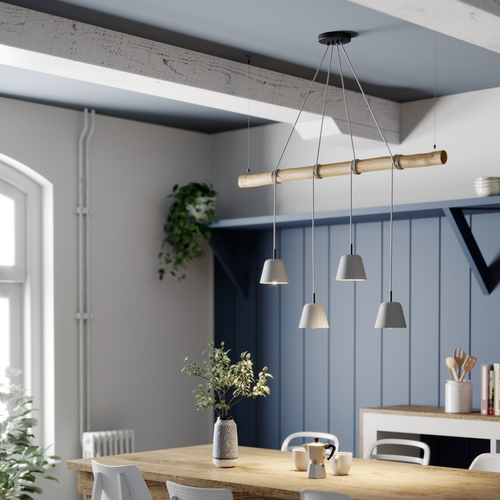 Lucande Asta Pendelleuchte Hängeleuchte Deckenlampe Lampe Leuchte Holz grau 667 - Bild 2 von 9