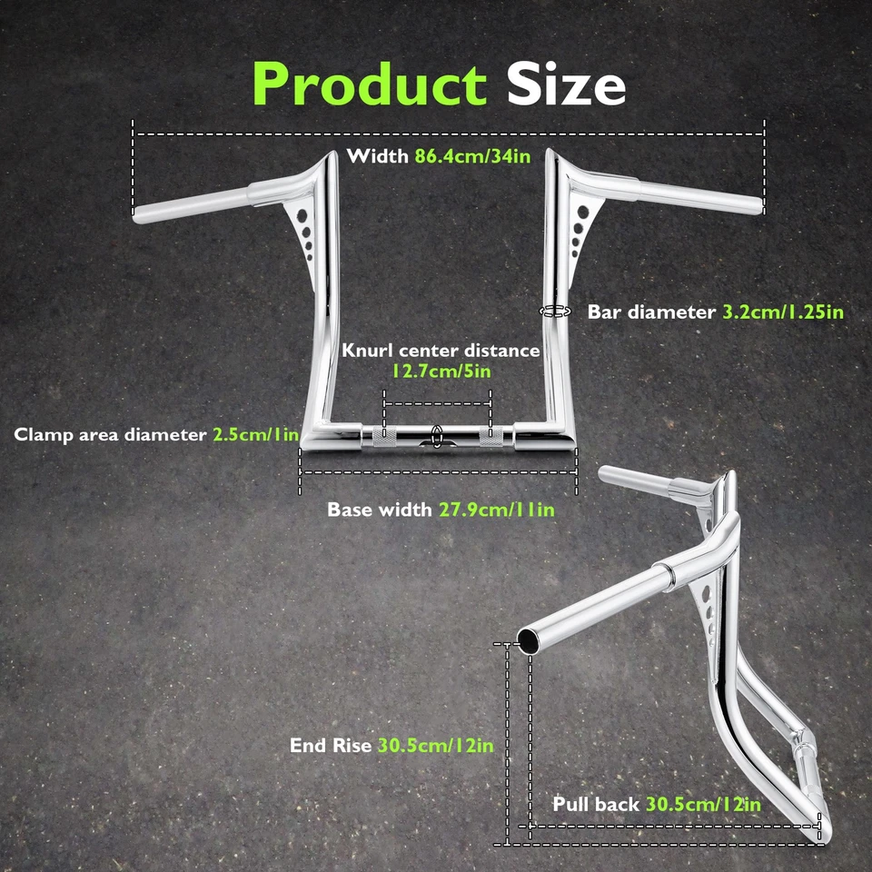 Manillar de barra colgante de mono de acero cromado de 12" de alto retroceso para Victory Magnum 15-17 Foto 2 de 4