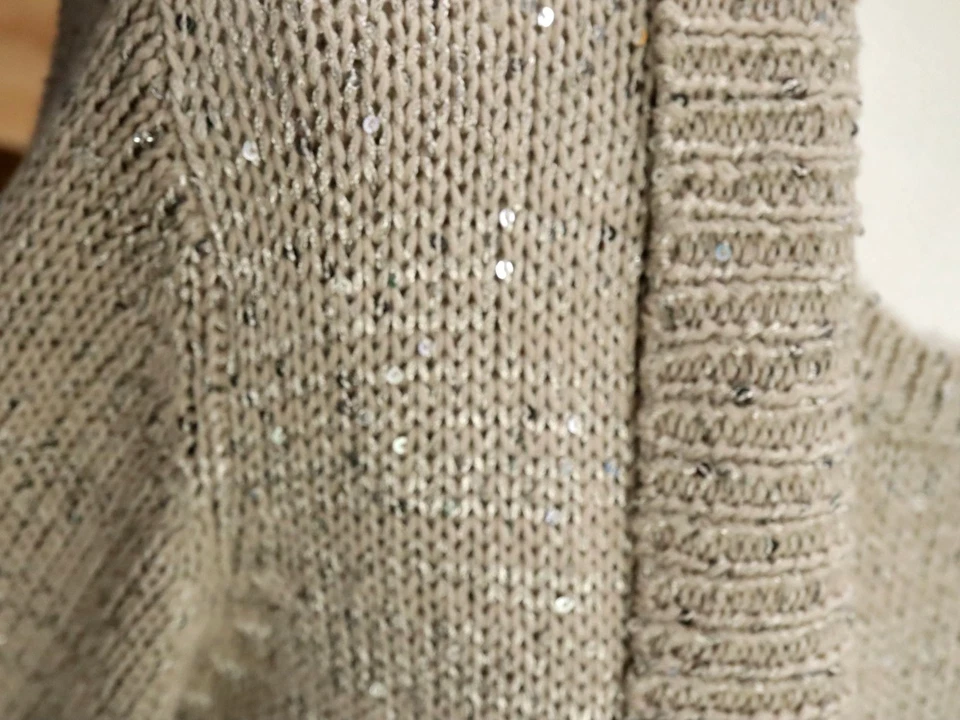 Chico's бежевый и золотой омбре блестки свитер кардиган Sz 3 и свитер бак Sz 2 - Изображение 3 из 4