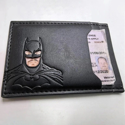 Personalized Leather Bat Wallet  Superhero Mask Card Holder Heroic ID Wallet